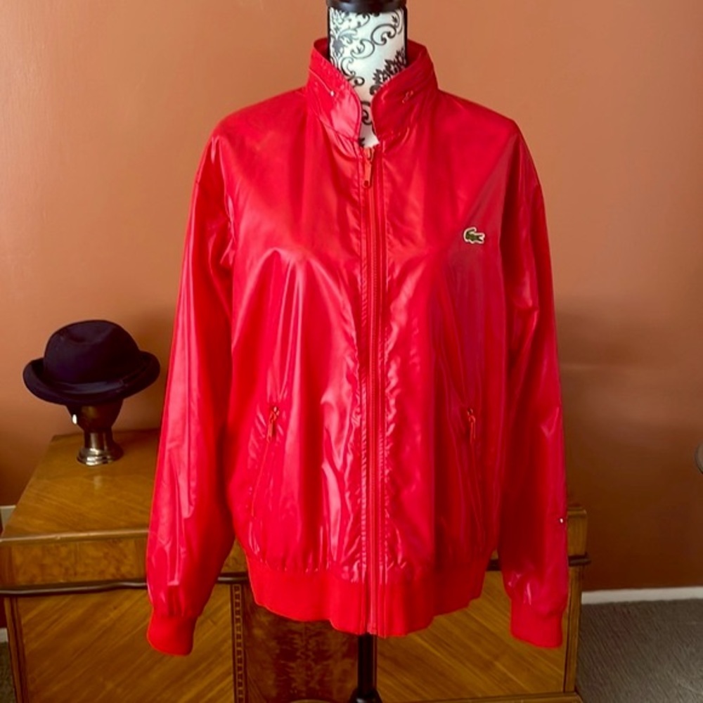 Vintage Lacoste Red Jacket Windbreaker With Hood ESTATE SALE FIND!! Size L